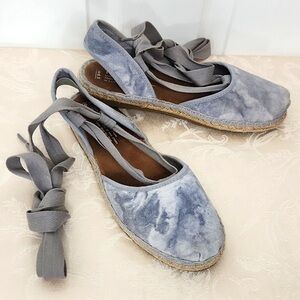 Gray Espadrille Flats with Ribbon Tie